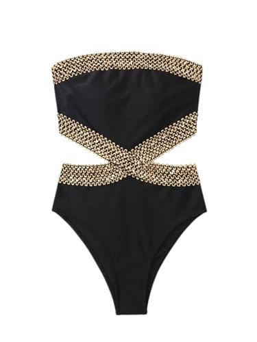 Milumia Women's Stitch Detail Strapless One Piece Swimsuit Cut Out Bandeau Bathing Suit Black Medium | Amazon (US)