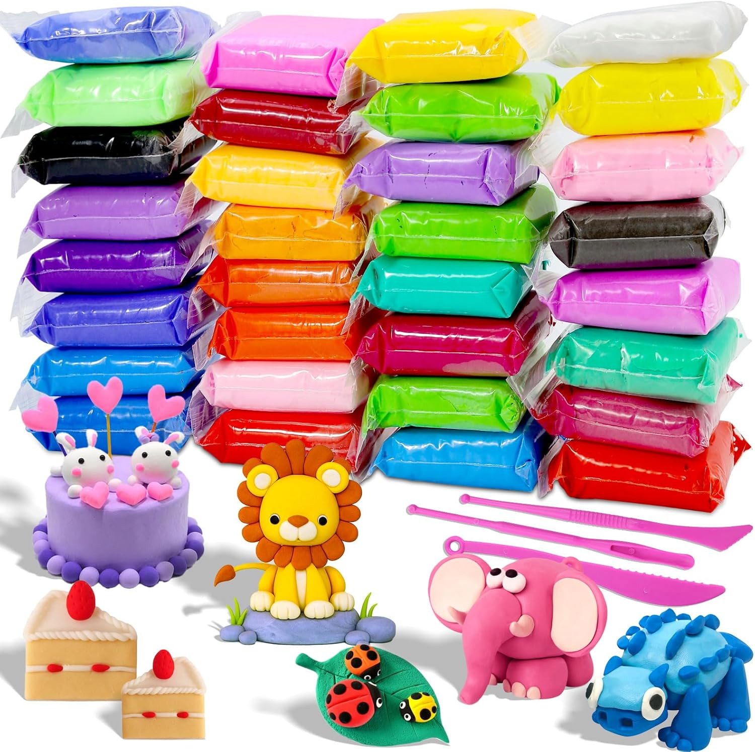 Air Dry Clay - 32 Colors Modeling Clay Kit with 3 Sculpting Tools,Safe & Non-Toxic,DIY Magic Gift... | Amazon (US)