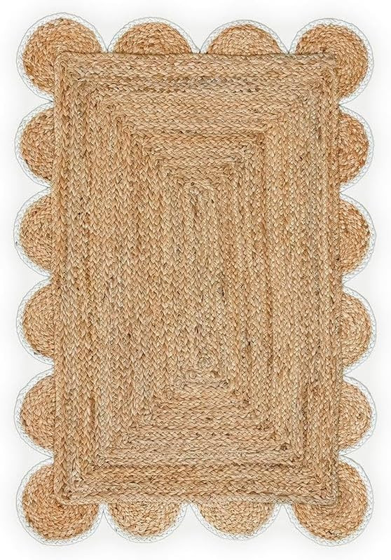 Handmade Scalloped Natural Jute Area Rug | Rectangular Doormat for Entryway, Bathroom, Kitchen | ... | Amazon (US)