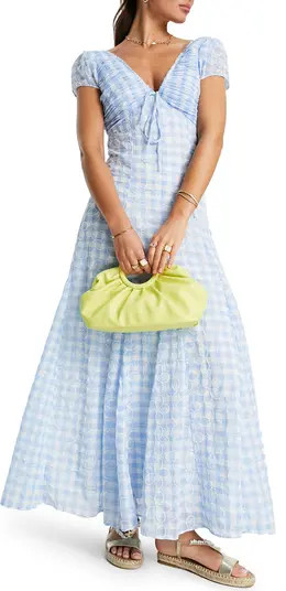 ASOS DESIGN Gingham Embroidered Ruched Maxi Dress | Nordstrom | Nordstrom