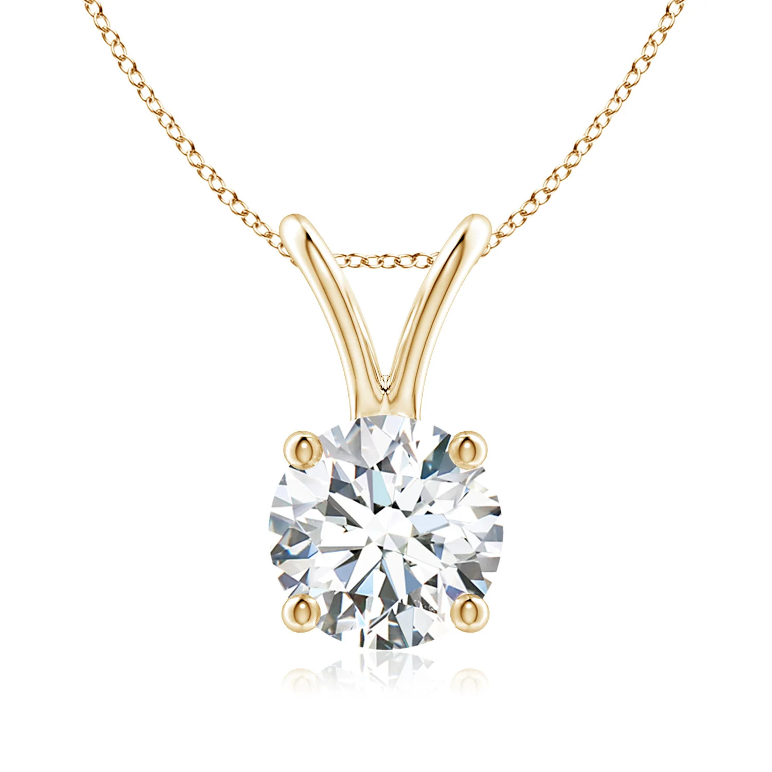 Lab-Grown Round Diamond Solitaire V-Bale Pendant in 14K Yellow Gold (F-G, VS - 1CT. TW.) | Angara | Angara US
