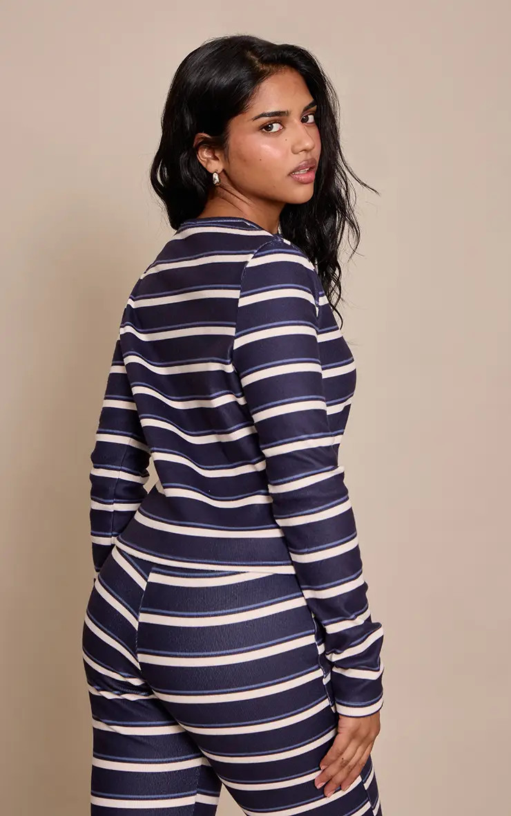 Navy Stripe Button Through Cardigan | PrettyLittleThing | PrettyLittleThing UK