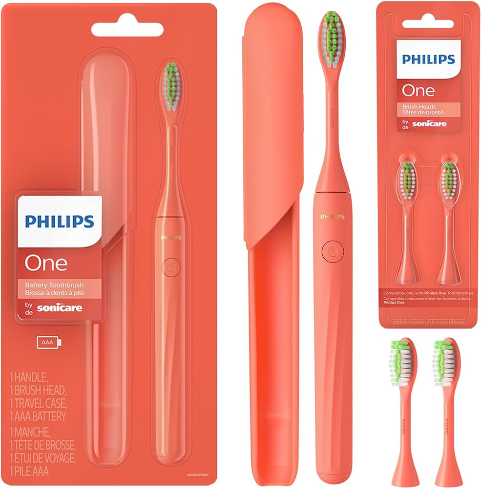 Philips One by Sonicare Battery Toothbrush, Brush Head Bundle, Miami Coral, BD1001/AZ | Amazon (US)