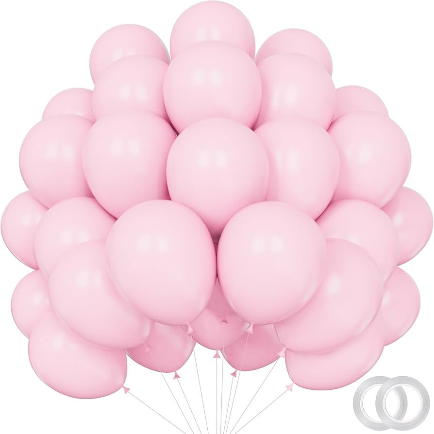 Pastel Pink Christmas Balloons - 12 inch 100pcs Latex - Round Light Pink Balloons with 2 Ribbons ... | Amazon (US)