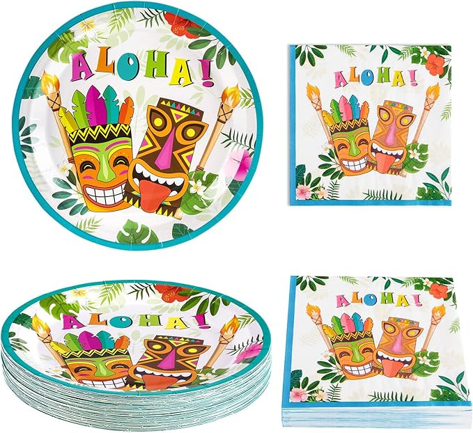 WERNNSAI Aloha Luau Plates and Napkins - Serves 50 Gusets 100PCS Hawaiian Tropical Tiki Party Sup... | Amazon (US)