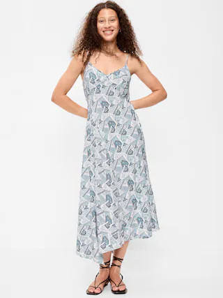 Fit & Flare Tie-Back Asymmetrical Midi Dress | Old Navy (US)