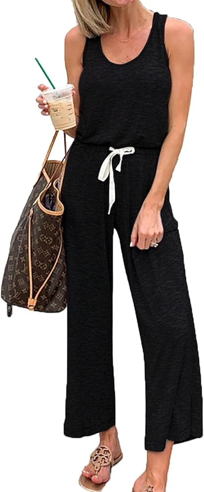 PRETTYGARDEN Womens Stretchy Crewneck Sleeveless Jumpsuit Long Pants Rompers | Amazon (US)