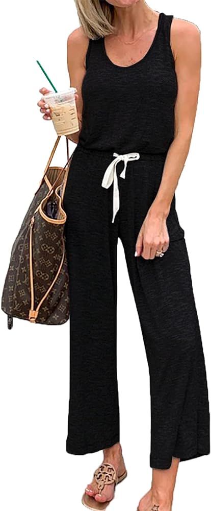 PRETTYGARDEN Womens Stretchy Crewneck Sleeveless Jumpsuit Long Pants Rompers | Amazon (US)