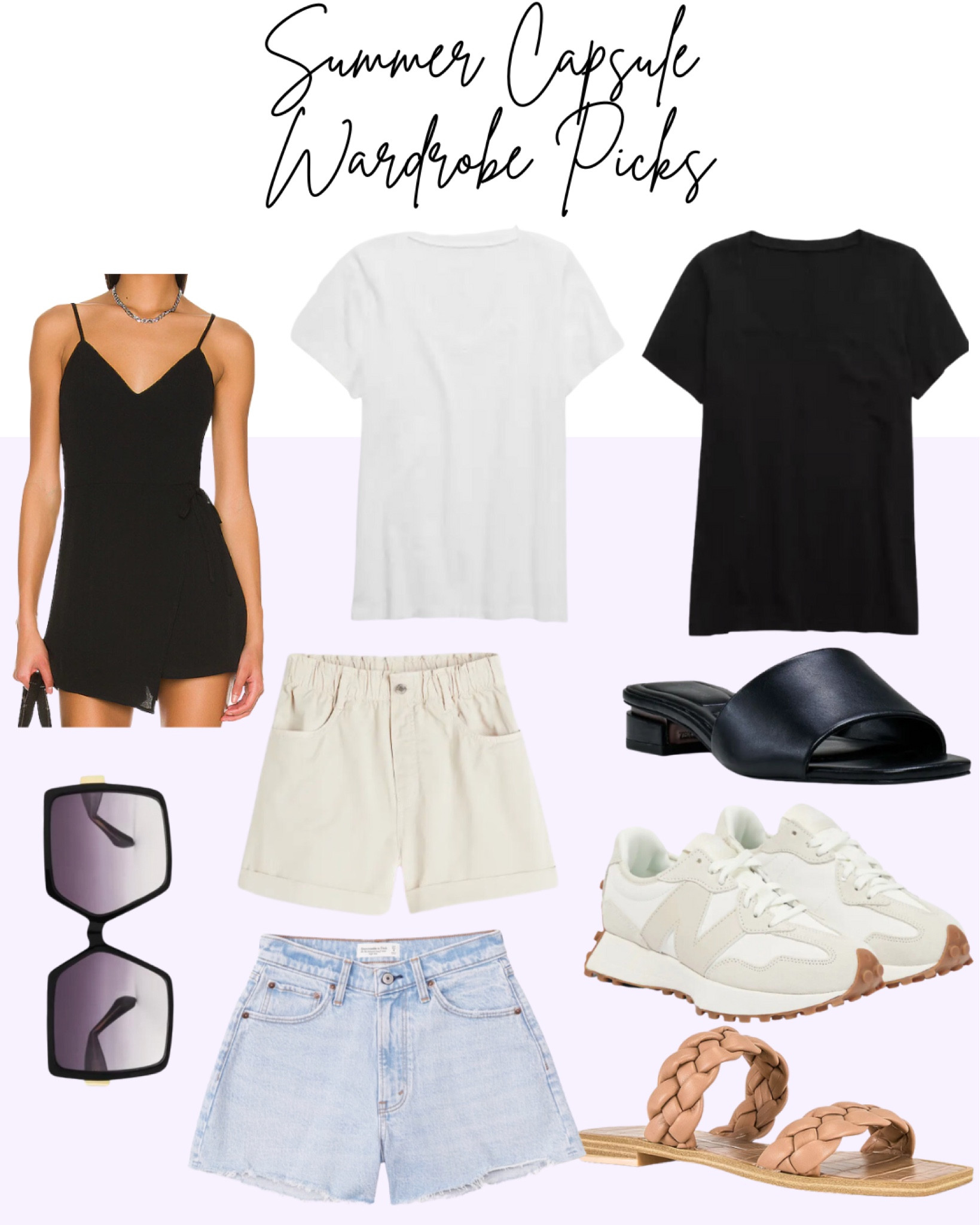 Summer capsule wardrobe picks, romper, basic tees, slides, sneakers, sunglasses, jean shoes, summer style, spring style, basics 

#LTKstyletip #LTKunder100 #LTKSeasonal