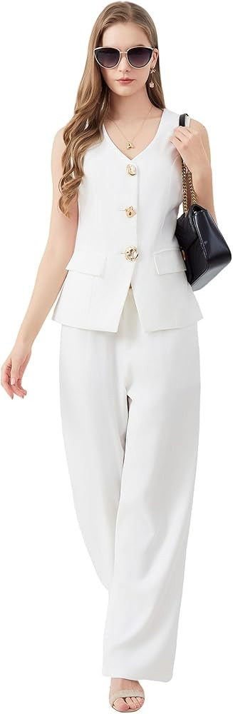 Amazon.com: GRAN ORIENTE Vest and Pants Set Women,Sleeveless 2 Piece Blazer Tops Business Casual ... | Amazon (US)