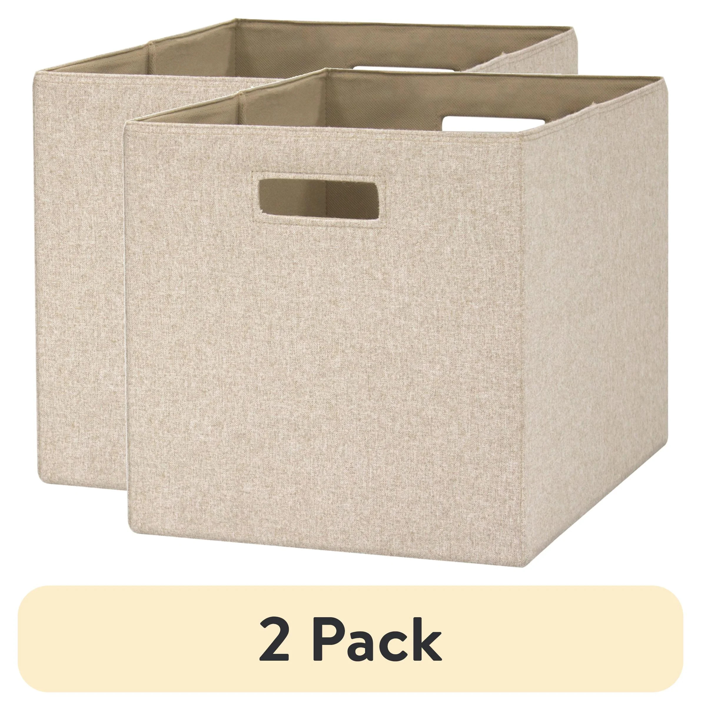 (2 pack) Better Homes & Gardens Collapsible Fabric Cube Storage Bin, Tan | Walmart (US)
