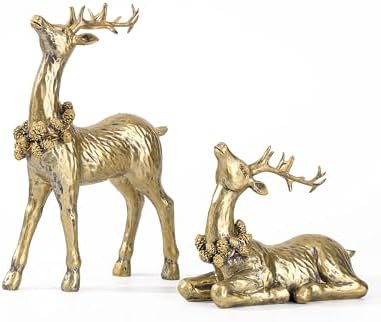 DN DECONATION 2pcs Gold Christmas Reindeer Statue, Christmas Clearance Small Resin Reindeer Figur... | Amazon (US)
