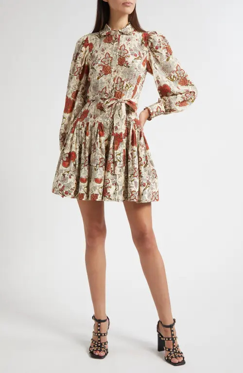 Ulla Johnson Simona Floral Print Long Sleeve Silk Minidress in Wintergarden at Nordstrom, Size 12 | Nordstrom