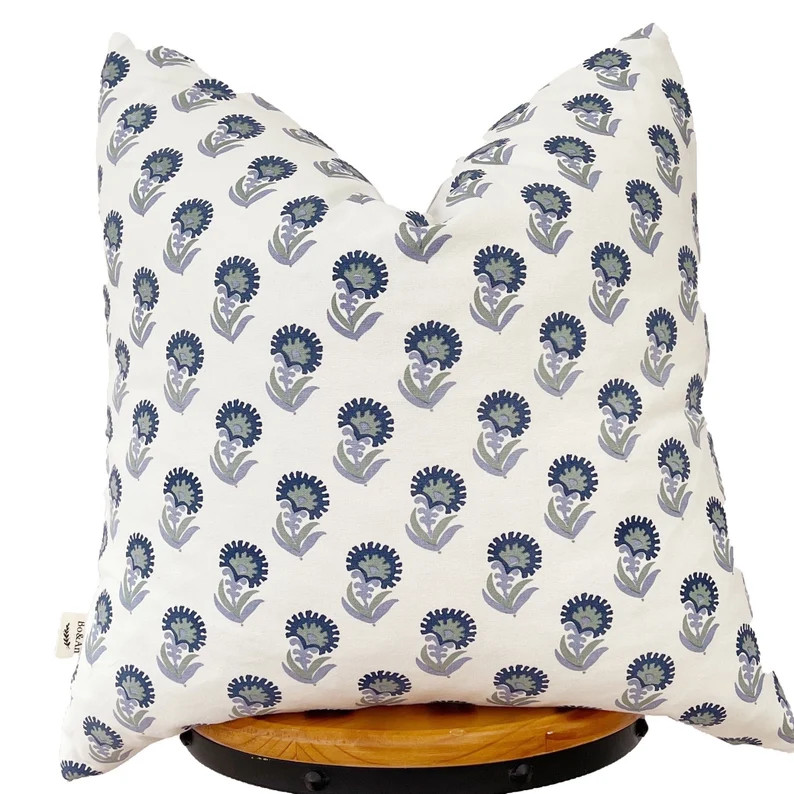 blue and white floral pillow cover , designer fabric  pillow cover. | Etsy (US)