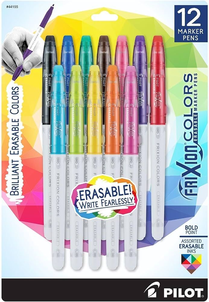 PILOT FriXion Colors Erasable Marker Pens, Bold Point, Assorted Color Inks, 12-Pack (44155) | Amazon (US)
