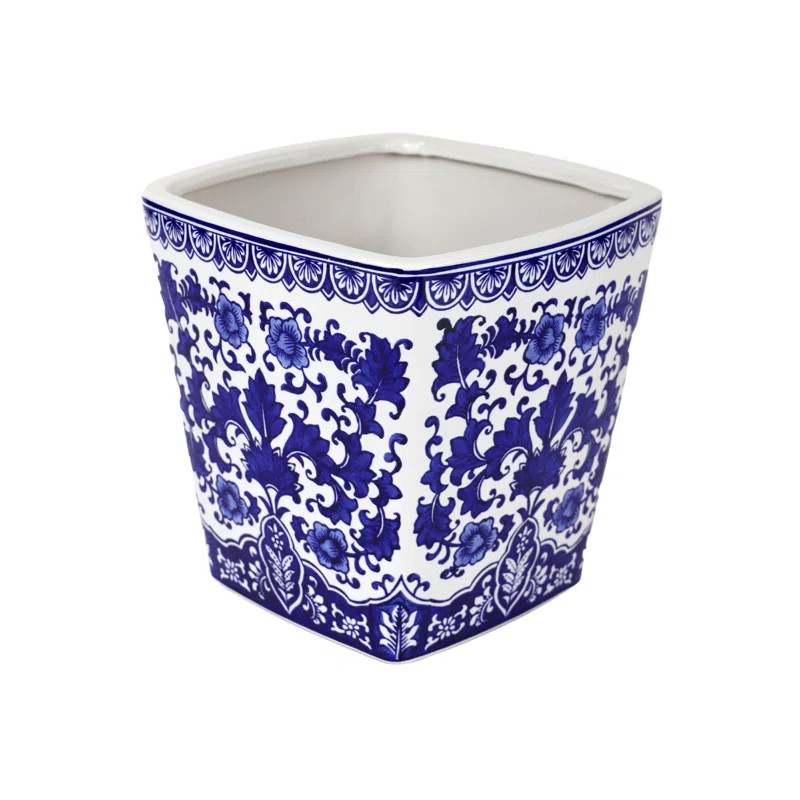 Cypress Blue and White Handmade Camelia Outdoor Garden Planter | Wayfair North America