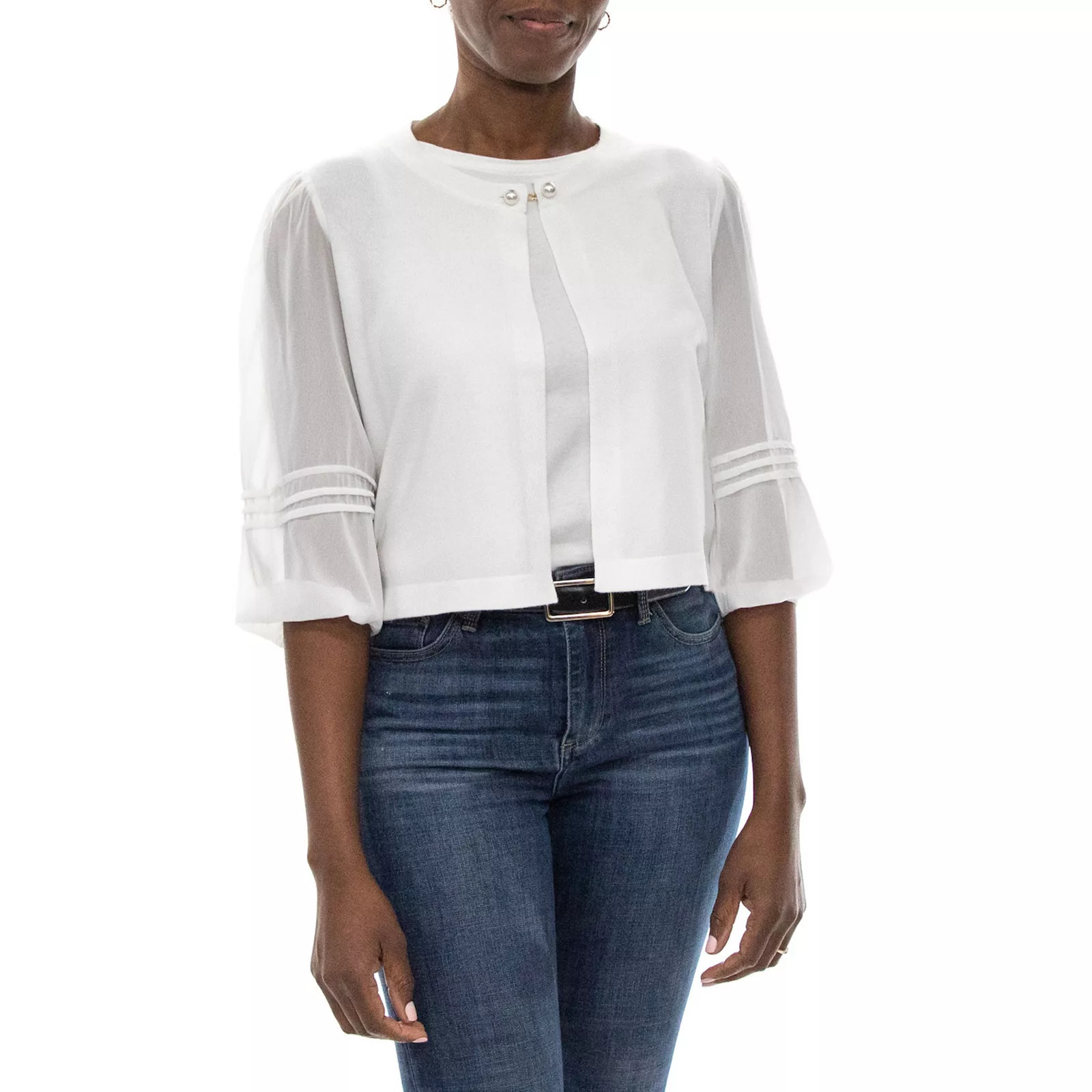 Women's Nina Leonard Simulated-Pearl Bolero Jacket, Size: Large, Ivory | Kohl's