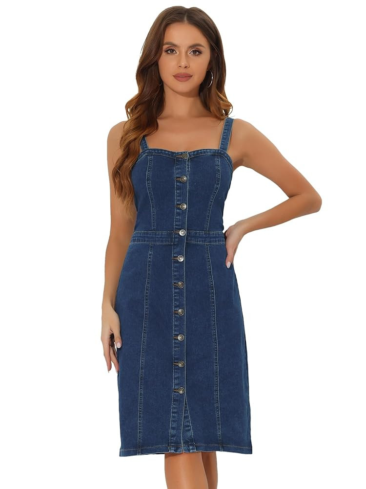 Allegra K Button Down Denim Dress for Women's Summer 2025 Sleeveless Sweetheart Neck Jeans Dresse... | Amazon (US)