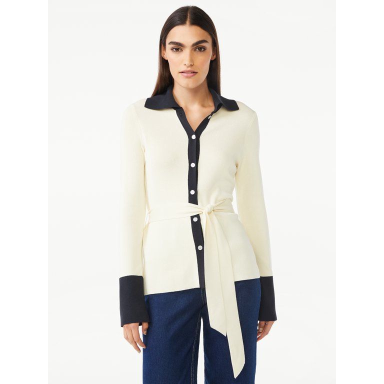 Free Assembly Women’s Belted Collared Cardigan Sweater - Walmart.com | Walmart (US)