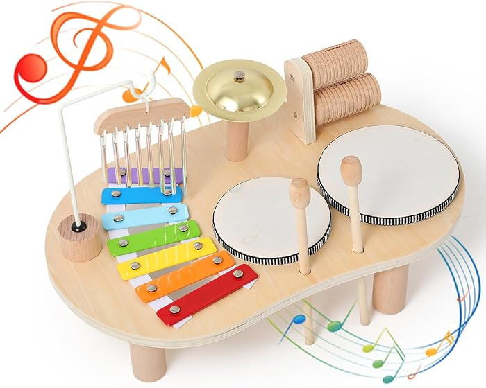Promise Babe Wooden Drum Set for Toddlers 1-3, Musical Percussion Instruments for Kids Baby Drum ... | Amazon (US)