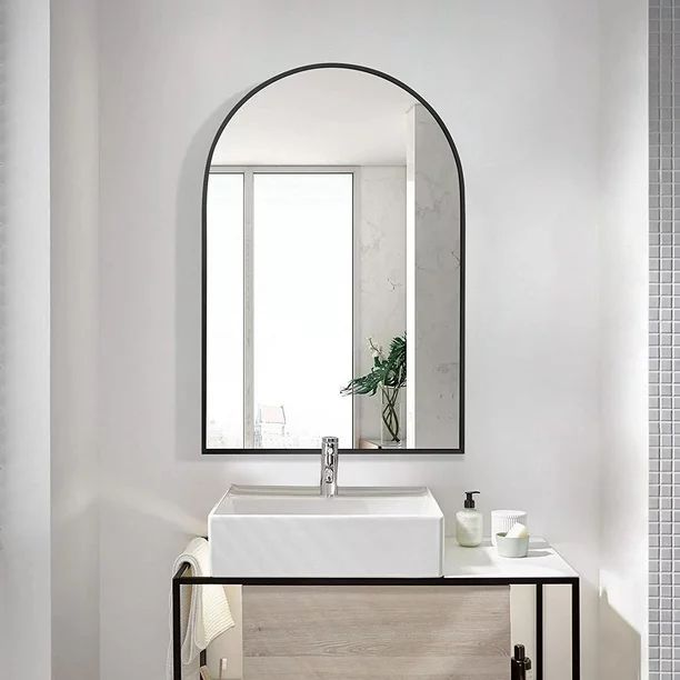 BEAUTYPEAK 26"x 38" Bathroom Mirror Wall Vanity Arched Mirror, Black - Walmart.com | Walmart (US)