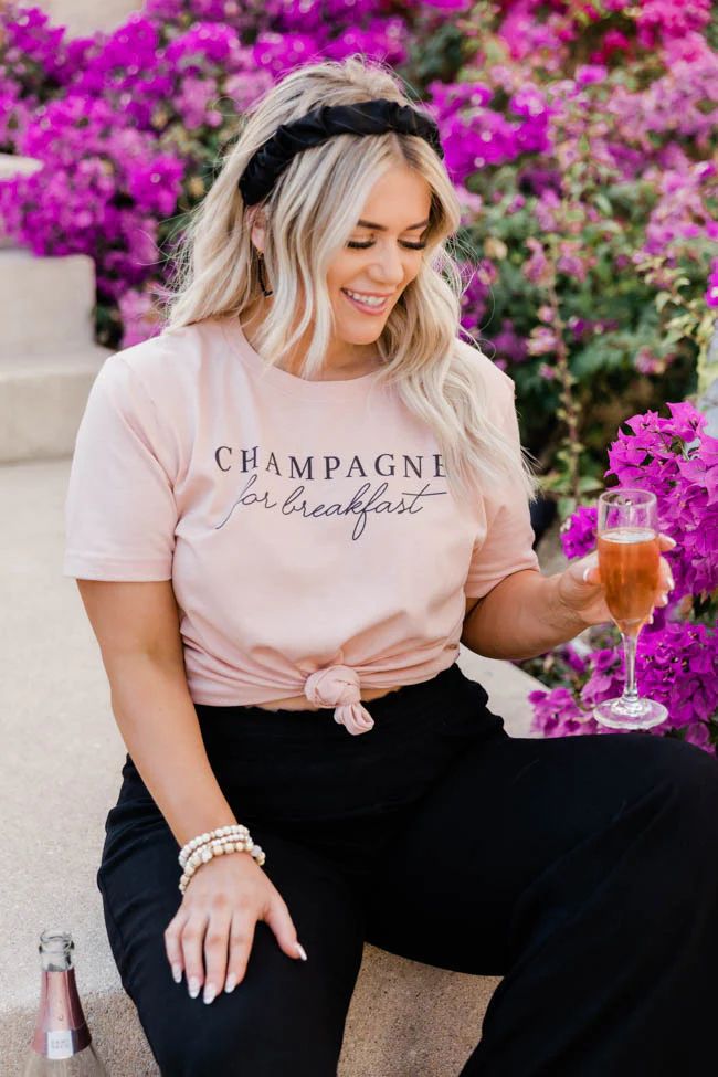 Champagne For Breakfast Peach Graphic Tee | The Pink Lily Boutique