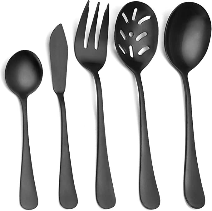 Matte Black Serving Set，SHARECOOK 5-Piece 18/0 Stainless Steel Large Hostess Set with Round Edg... | Amazon (US)