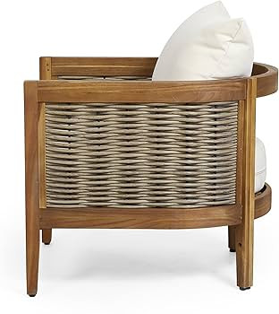 Christopher Knight Home Burchett Outdoor Acacia Wood Club Chairs with Cushions, Beige, Brown | Amazon (US)