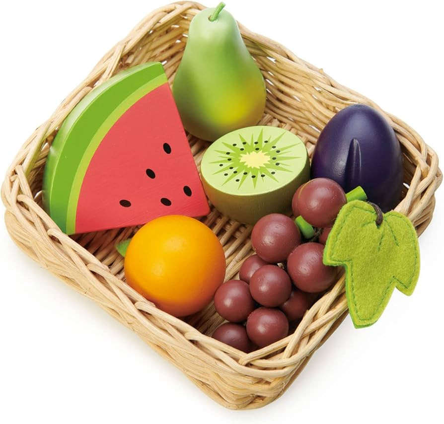 Tender Leaf Toys - Fruity Basket - 6 Pcs Solid Wood Fruits with Hand-Crafted Basket, Pretend Food... | Amazon (US)