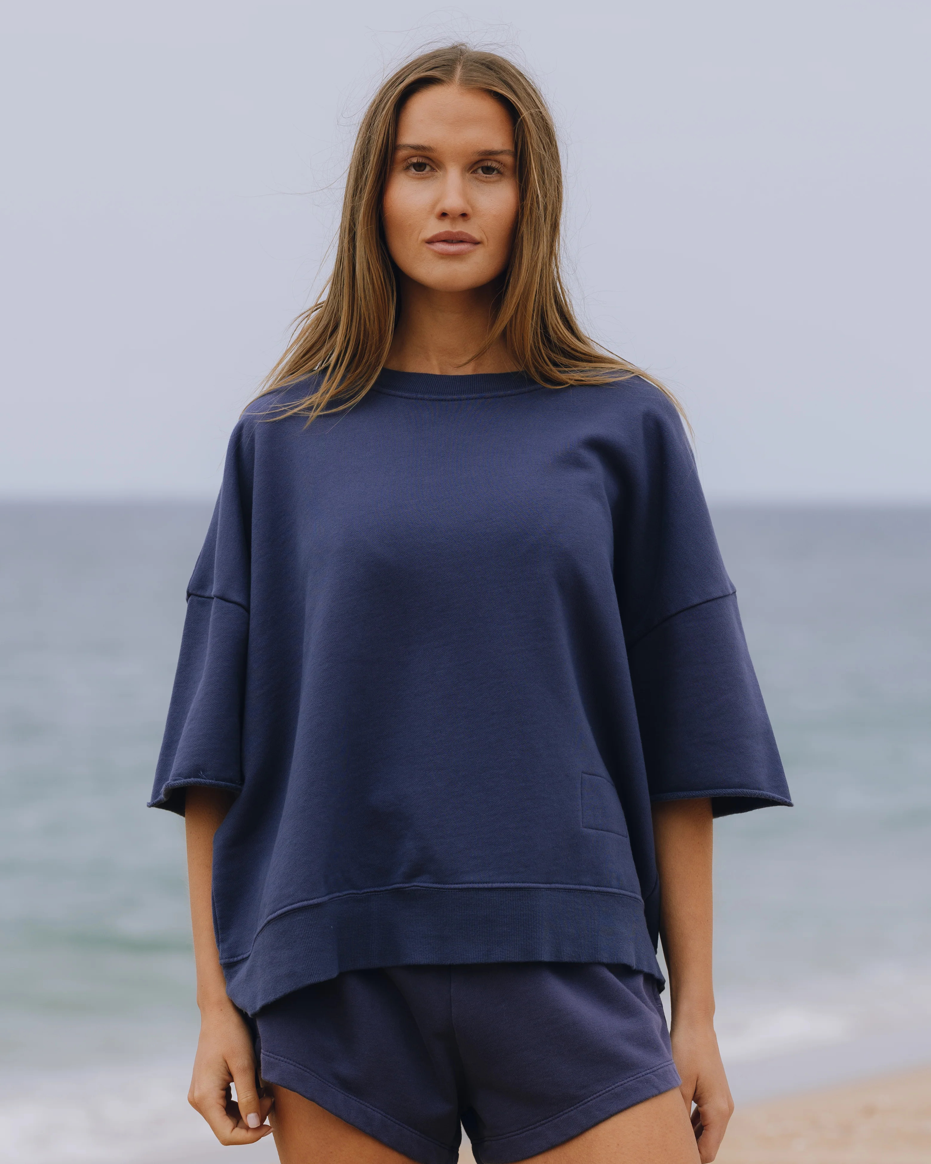 Cropped Sleeve Crew - Navy | Daily Drills LLC
