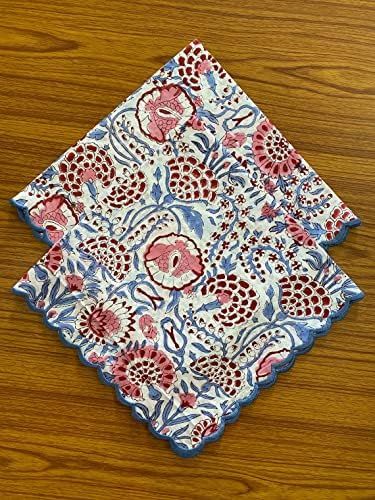 Pigeon Blue and Flamingo Pink Embroidery Scallops Hand Block Printed 100% Pure Cotton Cloth Napki... | Amazon (US)