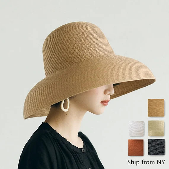 Vintage style Hepburn Style Wide Brim Beach hat, Sun Hat, Straw Hat summer hat, French Straw Hat,... | Etsy (US)