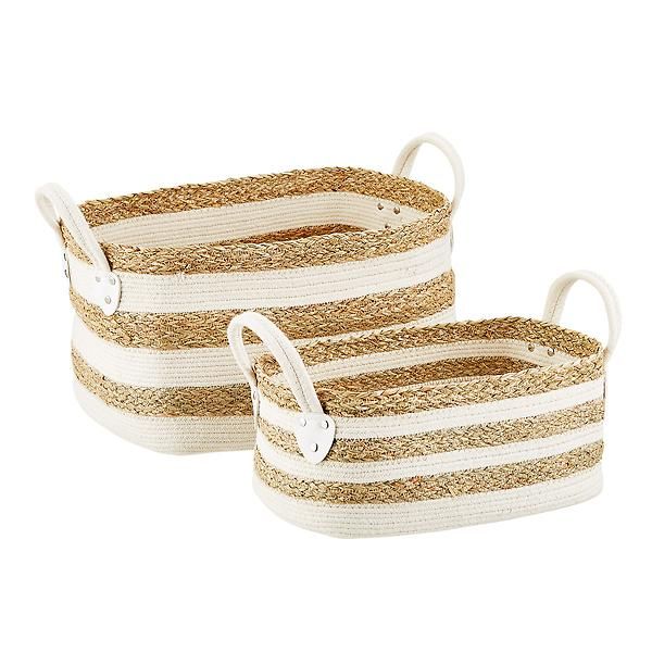 Small Seagrass & Cotton Basket White/Natural | The Container Store