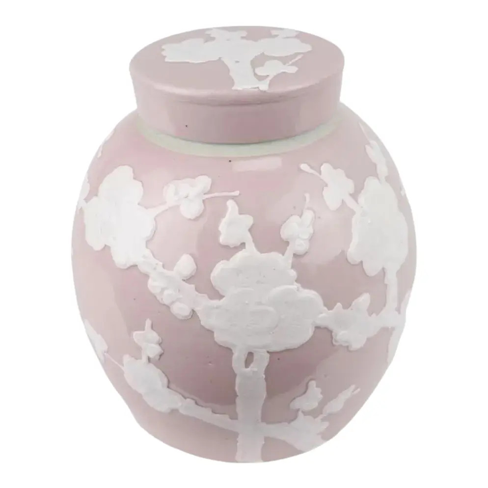 Flat Top Pastel Ginger Jar in Pale Pink | Chairish