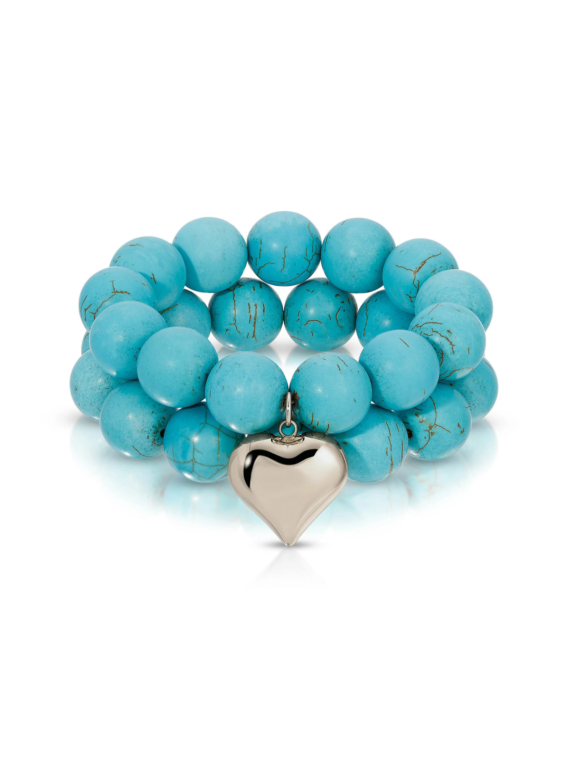 Luck and Love Turquoise Heart Bracelet Set - Turquoise with Silver Plating / One Size | Ettika
