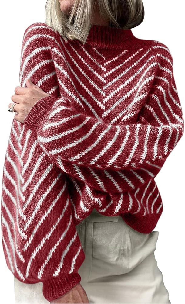 Theenkoln Women Stripe Fall Sweater:Crew Neck Long Sleeve Color Block Casual Loose Pullover Knit ... | Amazon (US)
