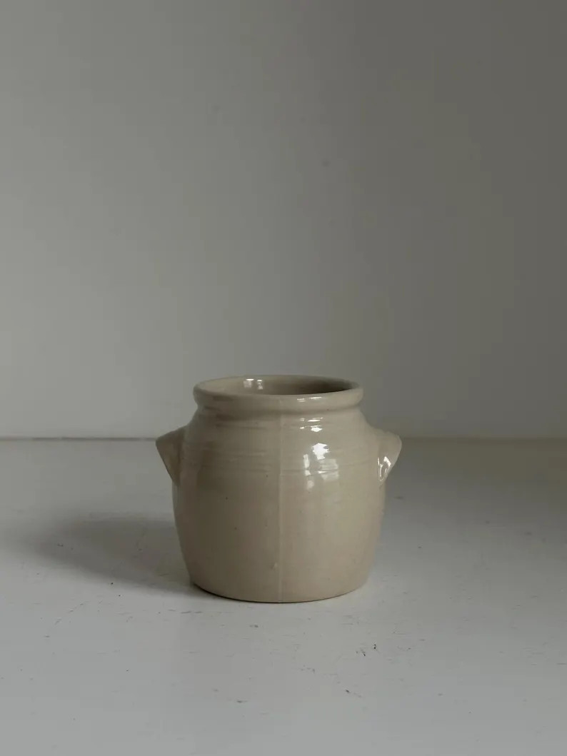 Small Antique French Stoneware Confit Pot, Vintage French Vessel, Confit Jar, White Organic Vase,... | Etsy (Global)