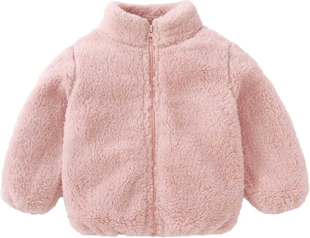 Kids Winter Full Zip Sherpa Long Sleeve Solid Fleece Hoodie Jacket Winter Shacket Fuzzy Warm Outw... | Amazon (US)