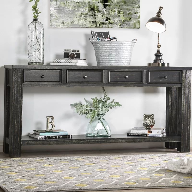 Antique Black Janousek 64" Solid Wood Console Table | Wayfair North America
