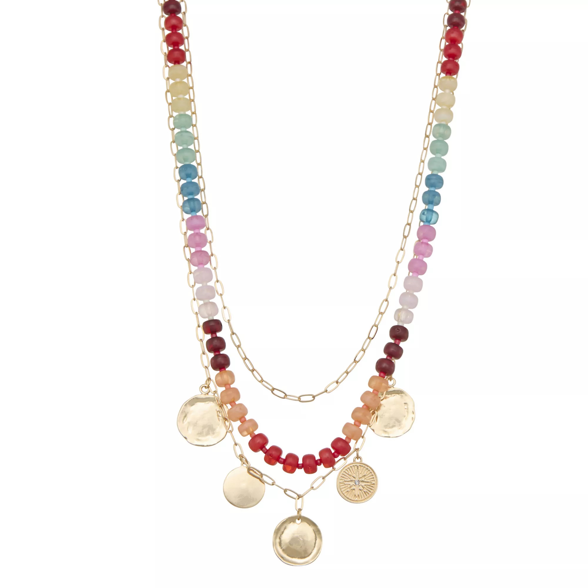 Emberly Gold Tone Layered Charm Beaded Necklace | Kohl's