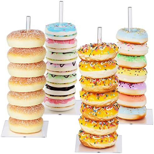 Donut Stand Acrylic 4 Pack, Clear Bagel Holder Stand, Donut Tower Stand, Donut Display Stand for ... | Amazon (US)