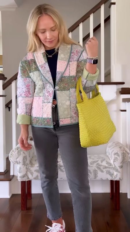 Spring outfit of the day - casual sneakers (on sale today!), stripe socks (linked similar), madewell denim, Boden belt, Anthropologie jacket, Amazon find tote bag, layered necklaces, bracelet stack
See CLAIRELATELY.com for details on how this look came together! 

#LTKSeasonal #LTKsalealert #LTKVideo