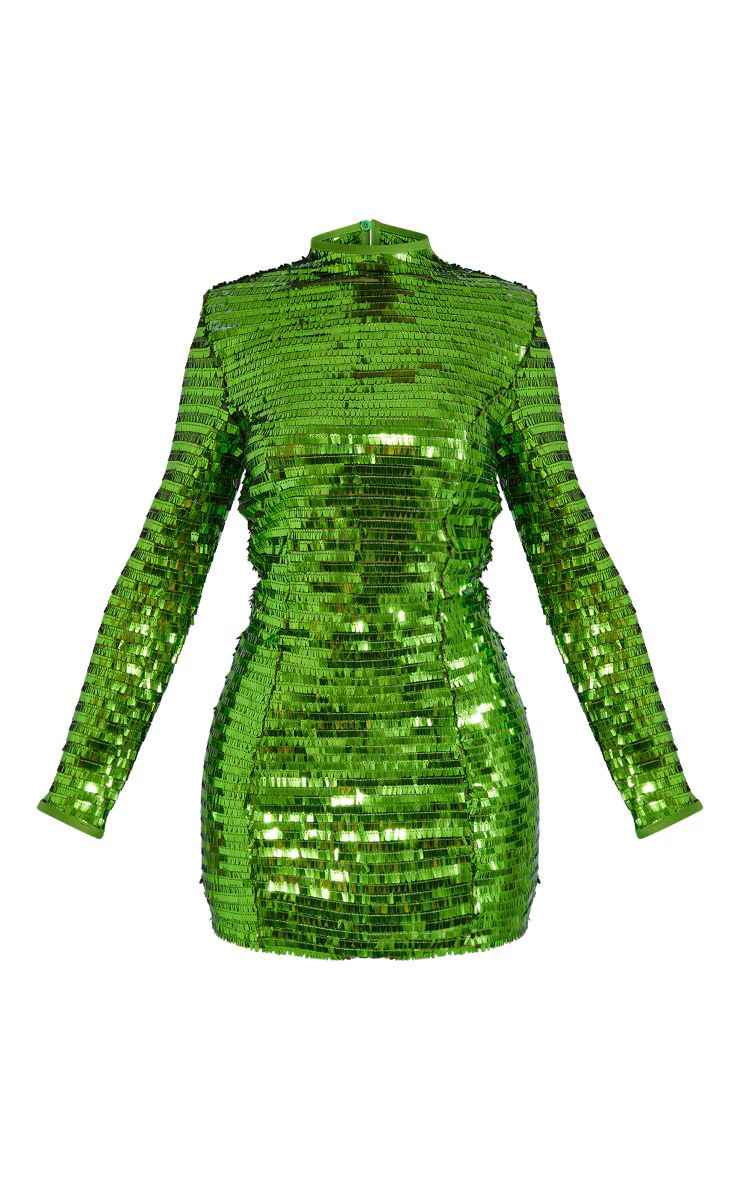 Petite Green Sequin Shoulder Pad Micro Mini Dress | PrettyLittleThing US
