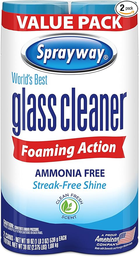 Sprayway Glass Cleaner Foaming Aerosol Spray, 19oz, Pack of 2 | Ammonia-Free, Streakless, Fast-Ac... | Amazon (US)