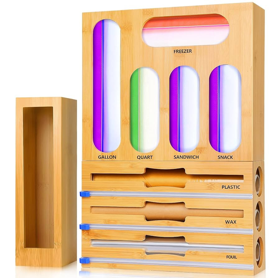 QPIX DIGITAL Storage Bag Organizer for Kitchen Drawer Bamboo Bag Organizer, 9 IN 1 Foil and Plast... | Amazon (US)