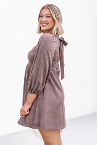 You're A Genius Dark Taupe Square Neck Dress | Pink Lily