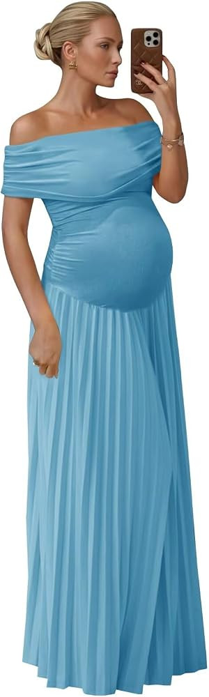Fivsole Pleated Maternity Photoshoot Dress Baby Shower | Amazon (US)