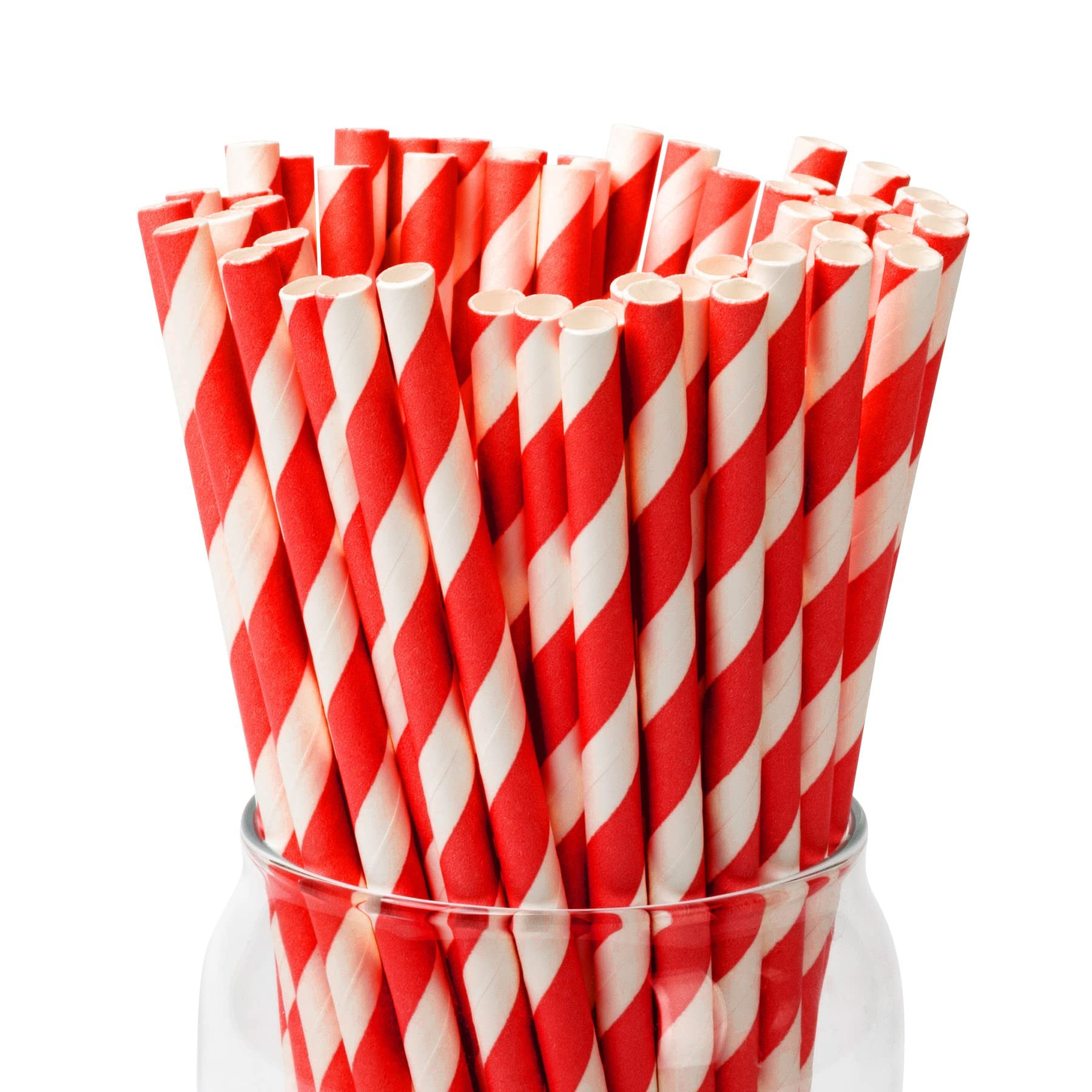 [100 Pack]Red Straws, Disposable Red and White Straws Biodegradable Red Paper Striped Straws for ... | Amazon (US)