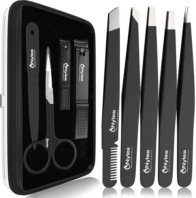 Nylea Tweezers Set and Nail Clippers for Men and Women - Stainless Steel for Eyebrows - Tweezer K... | Amazon (US)
