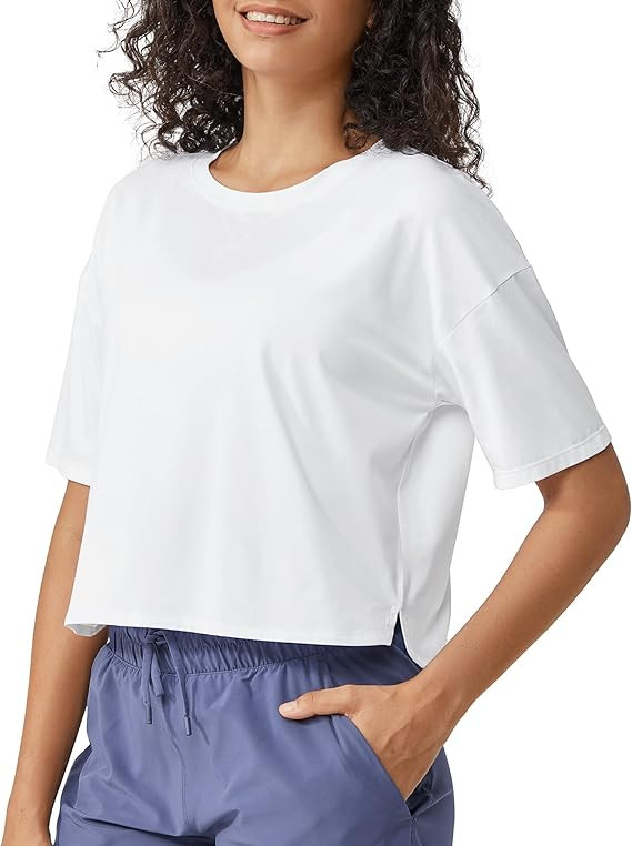 G4Free UPF 50+ Workout Tops for Women Loose Fit Basic Crop Shirt Gym Exercise Short Sleeve Stretc... | Amazon (US)